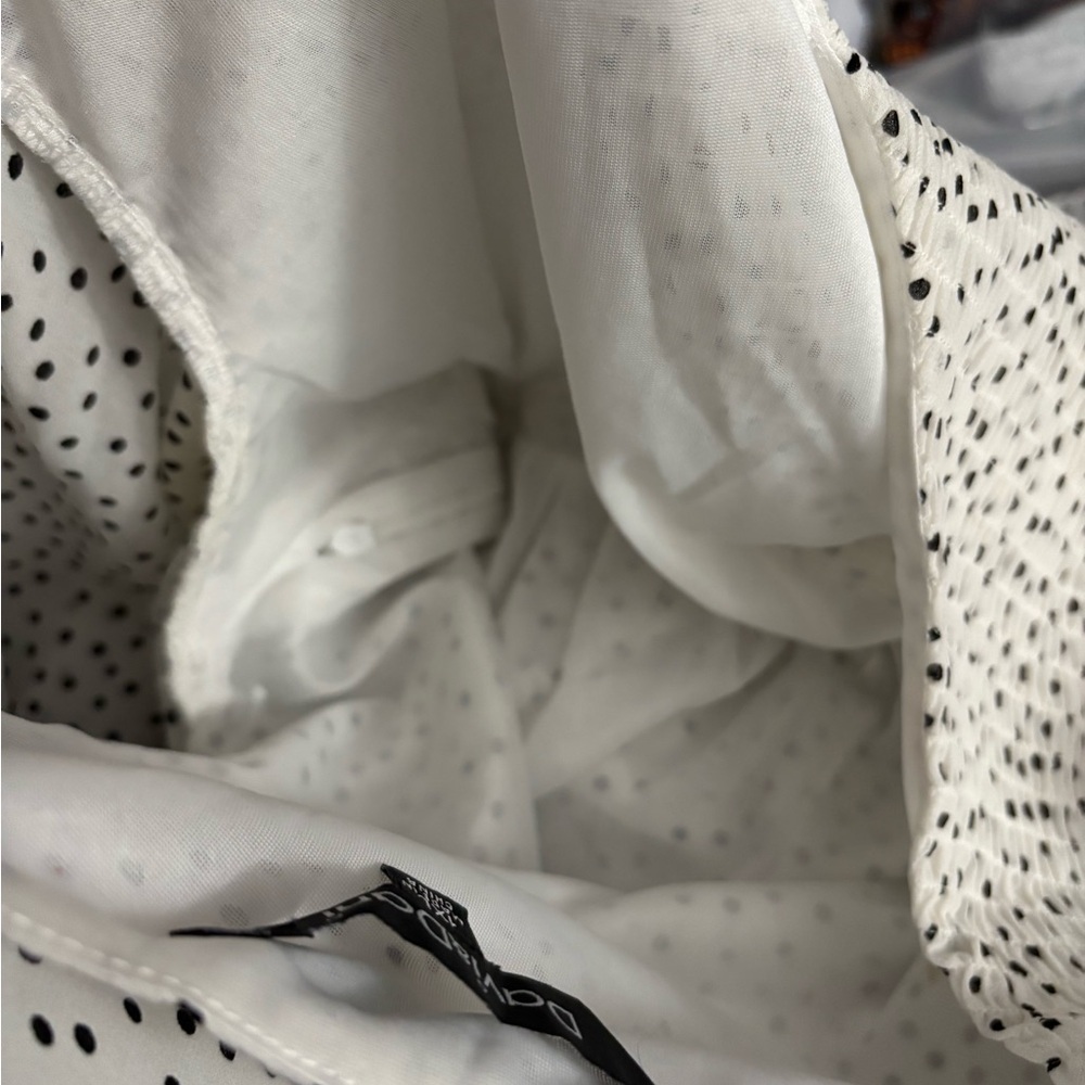 Black Polka Dots on a White Cream V-Neck Midi Dress - Picture 9 of 11